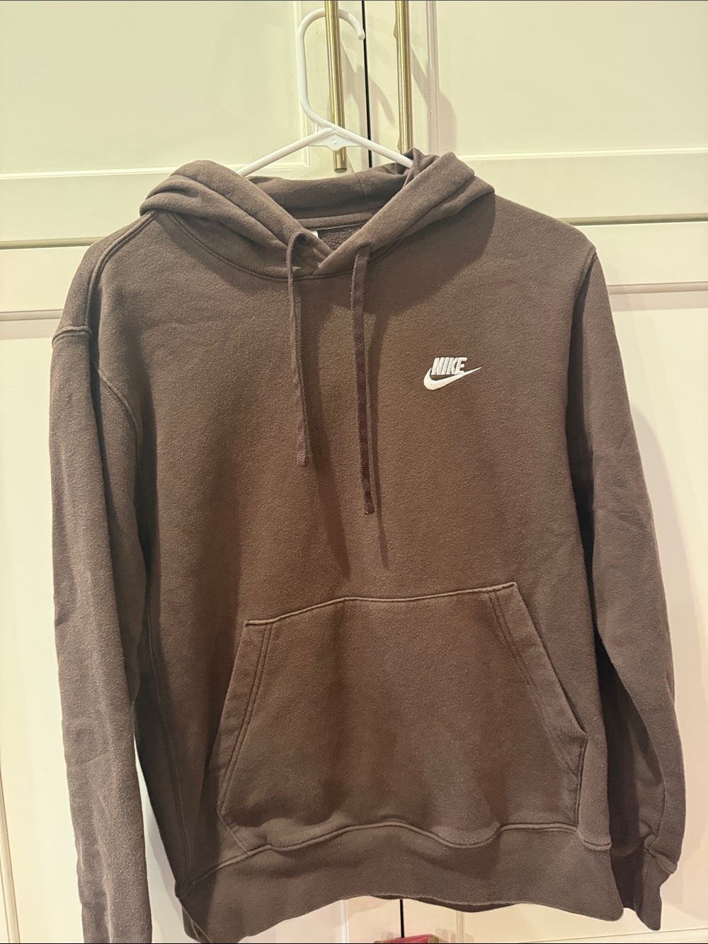 Nike Brown Pullover Hoodie with White Swoosh small